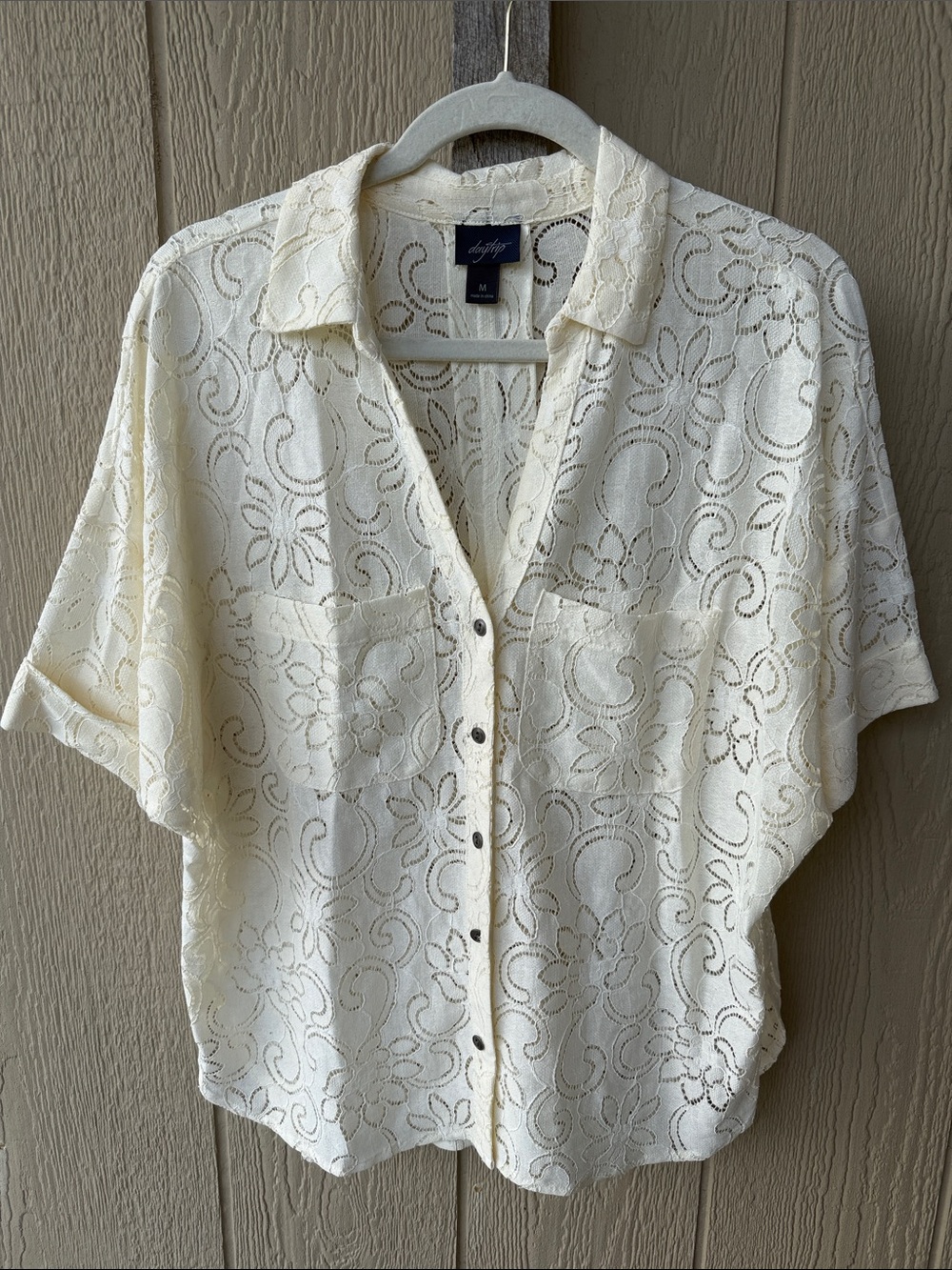 Daytrip Ivory Lace Button-Front Shirt